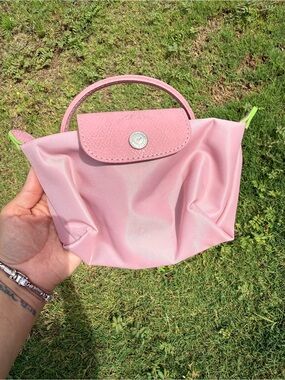 Pink Mini Longchamp Le Pilage leather pouch clutch